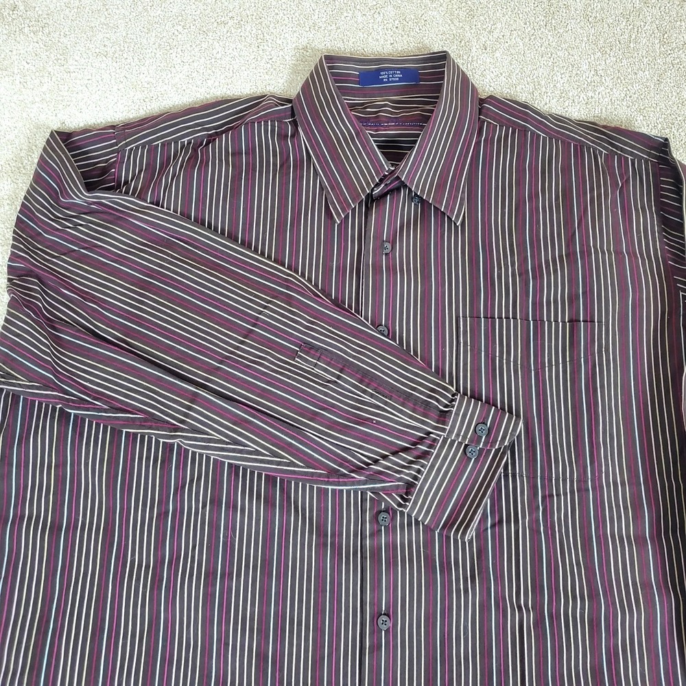 Alan Flusser Men's Button Up Shirt 2XL XXL Long Sleeve‎ Brown Stripe